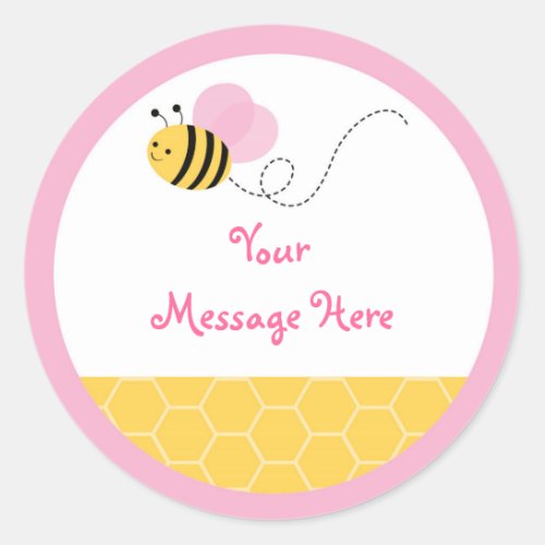 Cute Pink Bumble Bee Baby Shower Classic Round Sticker