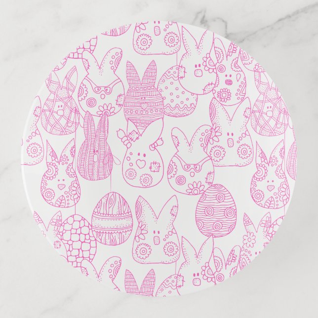 Cute Pink Bunnies and Eggs Trinket Tray (Front)