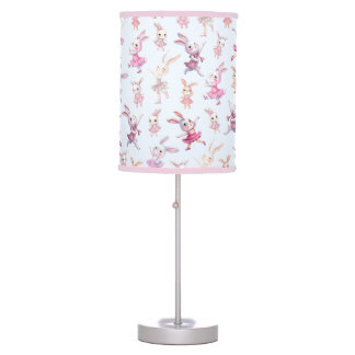 Cute Pink Bunnies Dancing Pattern Table Lamp