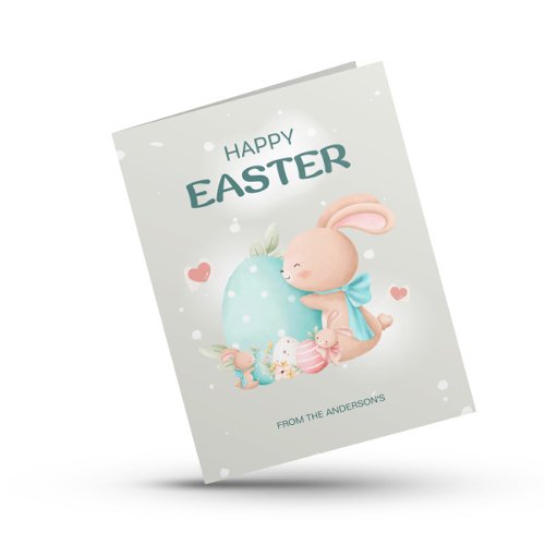 Cute Pink Bunnies Happy Easter Holiday Card