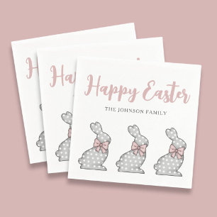Cute Pink Bunnies Happy Easter Napkins