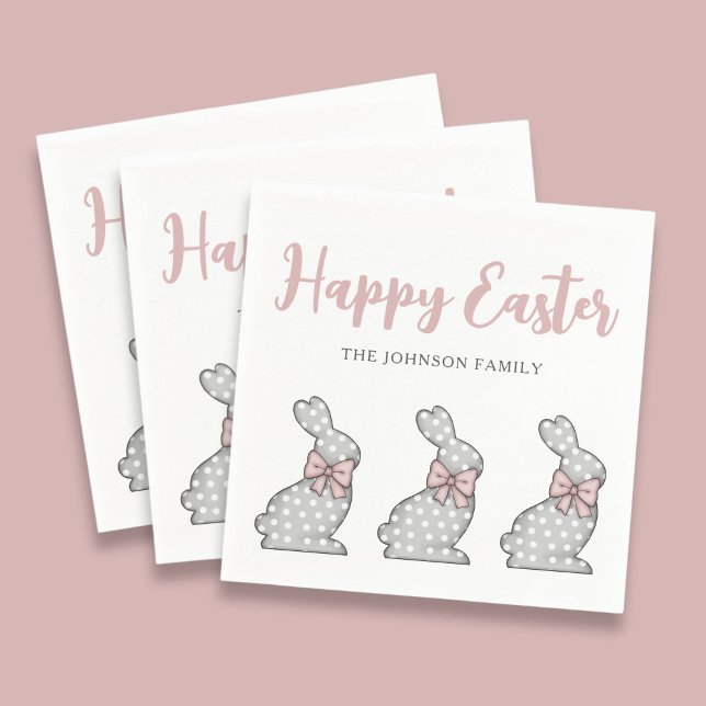 Cute Pink Bunnies Happy Easter  Napkins (Cute Pink Bunnies Happy Easter Napkins)
