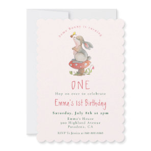 Cute Pink Bunny 1st birthday invitation