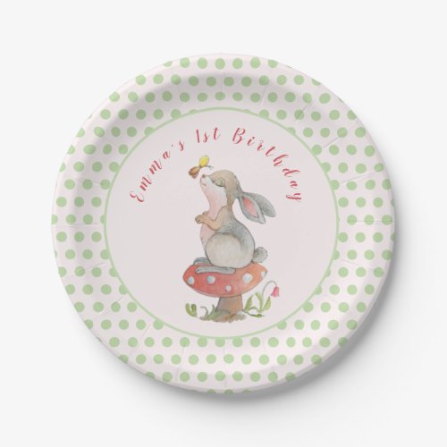 Cute Pink Bunny 1st birthday  Paper Plate