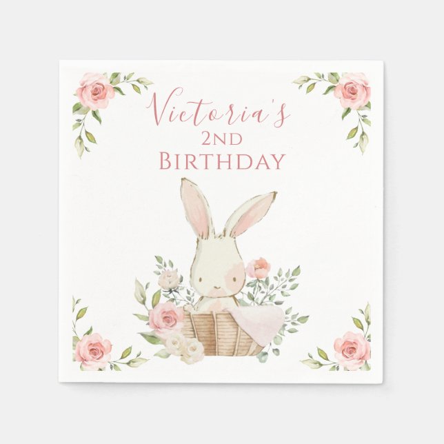 Cute Pink Bunny 2 Two Second Birthday Napkins (Front)