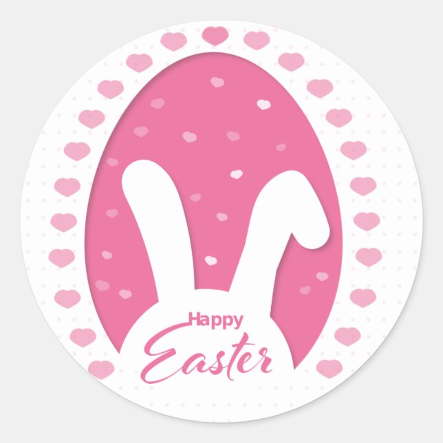 Cute pink bunny and hearts Easter Sticker (Front)