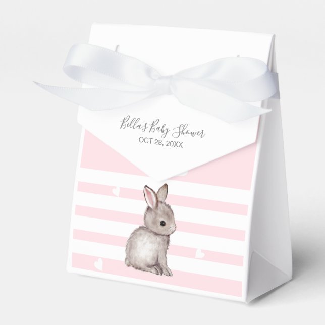 Cute Pink Bunny Baby Shower Favor Boxes (Front Side)