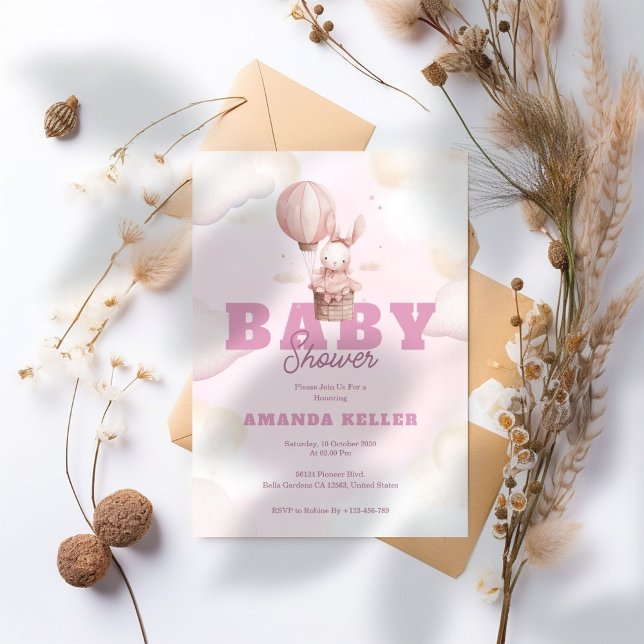 Cute Pink Bunny Baby Shower Invitation (Creator Uploaded)
