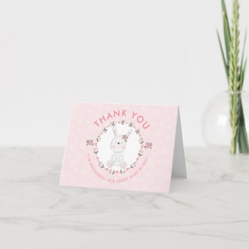 Cute Pink Bunny Baby Shower Thank You Photo Note Card