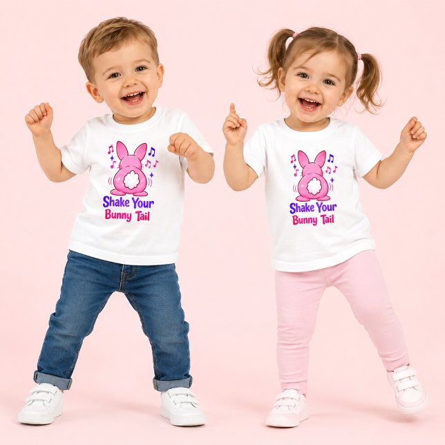 Cute Pink Bunny Behind Shake Your Bunny Tail White Toddler T-shirt (Cute Pink Bunny Behind Shake Your Bunny Tail White Toddler T-shirt)