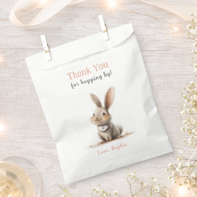 Cute Pink Bunny Birthday Thank You Favor Bags (Clipped)
