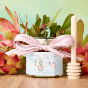 Cute Pink Bunny Clothesline Baby Shower Thank You Honey Jar Favors