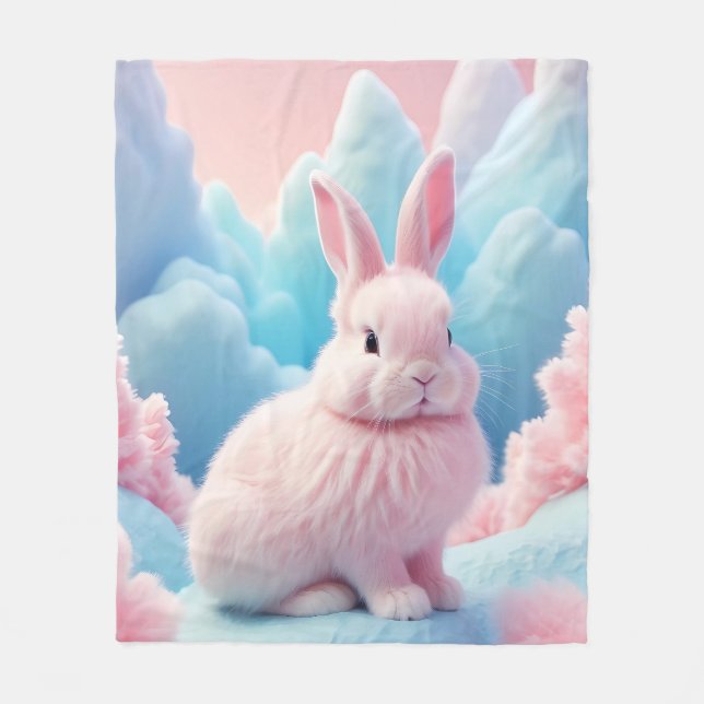 Cute Pink Bunny Cotton Candy Clouds Fleece Blanket (Front)