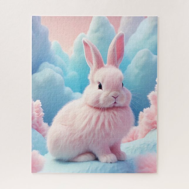Cute Pink Bunny Cotton Candy Clouds Jigsaw Puzzle (Vertical)