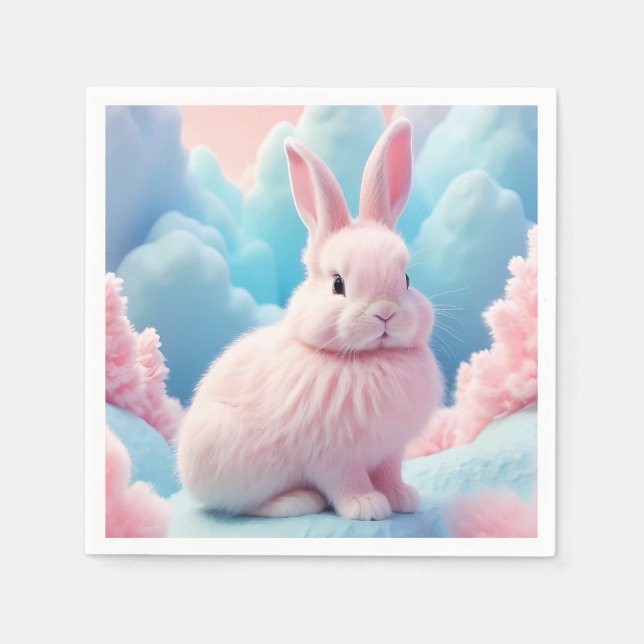 Cute Pink Bunny Cotton Candy Clouds Napkins (Front)