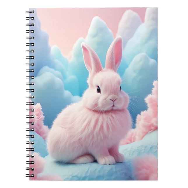 Cute Pink Bunny Cotton Candy Clouds Notebook (Front)