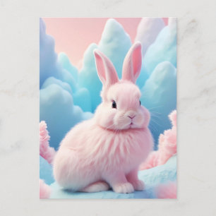 Cute Pink Bunny Cotton Candy Clouds Postcard