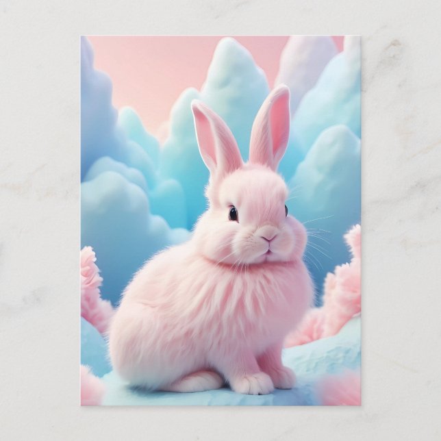 Cute Pink Bunny Cotton Candy Clouds Postcard (Front)