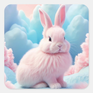 Cute Pink Bunny Cotton Candy Clouds Square Sticker
