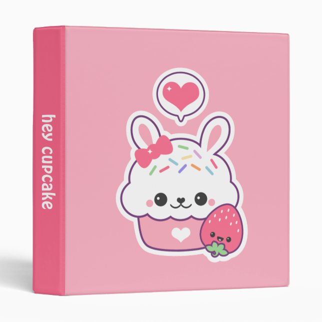 Cute Pink Bunny Cupcake 3 Ring Binder (Front/Spine)