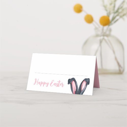 Cute Pink Bunny Ears Happy Easter Place Card