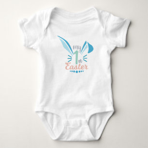 Cute Pink Bunny Ears My 1st Easter Baby Boy Baby Bodysuit