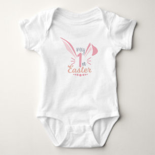 Cute Pink Bunny Ears My 1st Easter Baby Girl Baby Bodysuit