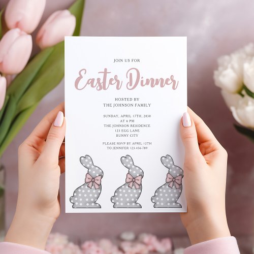 Cute Pink Bunny Easter Dinner Invitation
