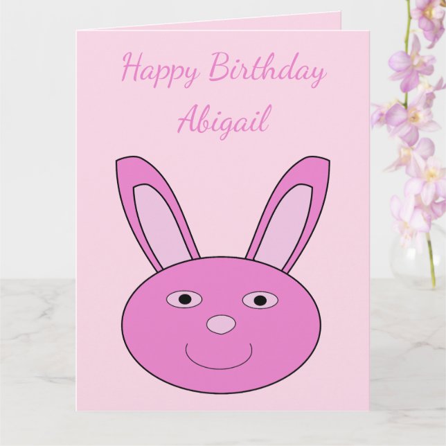 Cute Pink Bunny Face Spring Custom Birthday Card (Orchid)