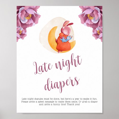 Cute Pink Bunny Floral Baby Shower Diaper Changes  Poster