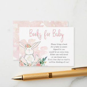 Cute Pink Bunny Floral BOOKS FOR BABY Request Enclosure Card