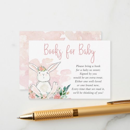 Cute Pink Bunny Floral BOOKS FOR BABY Request Enclosure Card