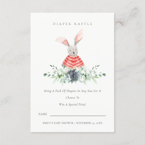 Cute Pink Bunny Foliage Diaper Raffle Baby Shower Enclosure Card