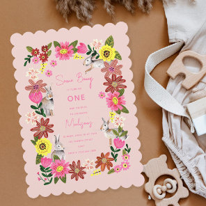 Cute Pink Bunny Girl Birthday Party Invitation