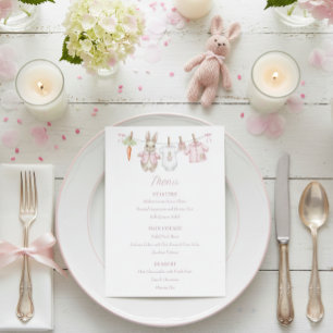 Cute Pink Bunny Girl Clothesline Baby Shower Menu
