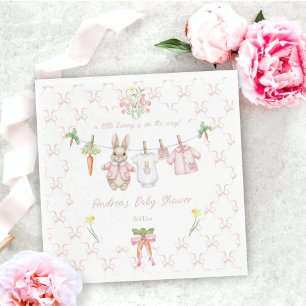 Cute Pink Bunny Girl Clothesline Baby Shower  Napkins