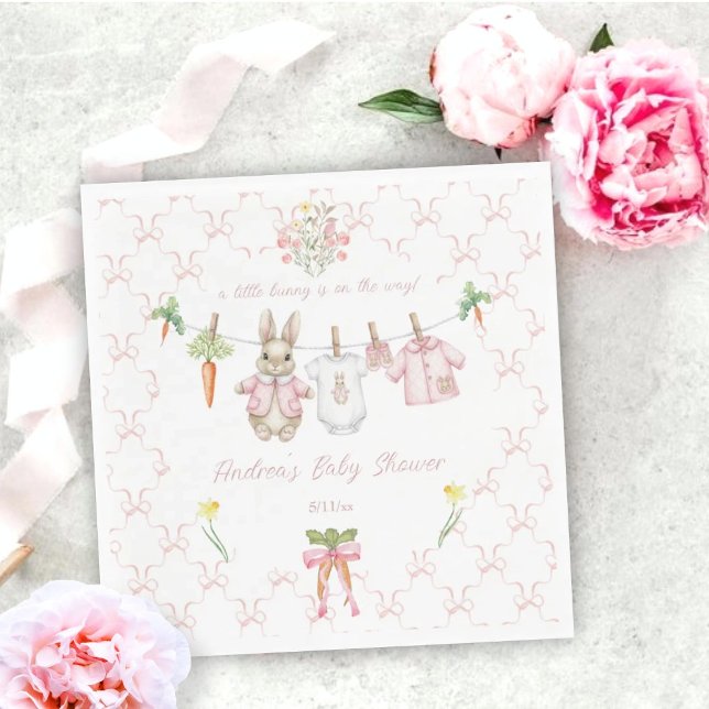 Cute Pink Bunny Girl Clothesline Baby Shower  Napkins (Creator Uploaded)