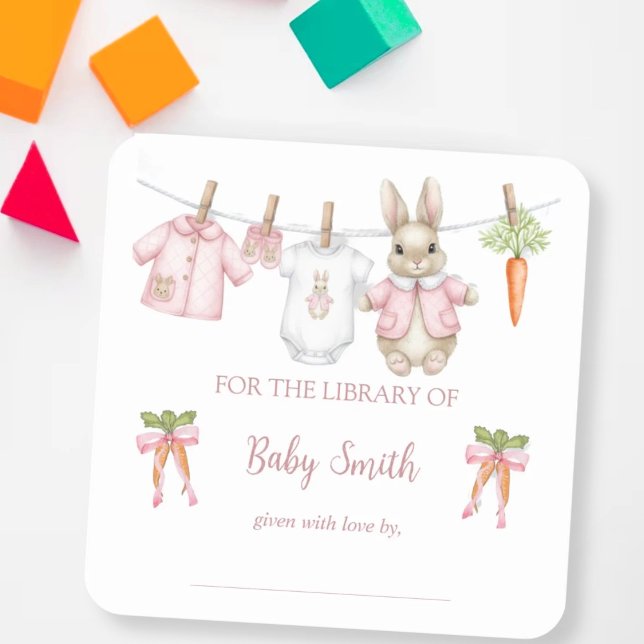 Cute Pink Bunny Girl Clothesline Book Plate (Creator Uploaded)