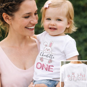 Cute Pink Bunny Girl's First Birthday Baby T-Shirt