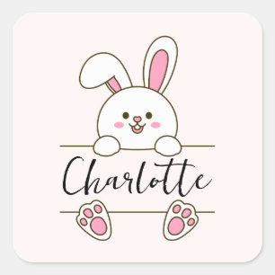 Cute Pink Bunny Girl's Fun Birthday Square Sticker