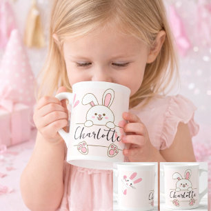 Cute Pink Bunny Girl's Peek-a-Boo Birthday  Bone China Mug