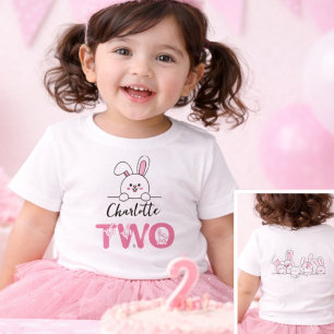 Cute Pink Bunny Girl's Second Birthday Baby T-Shirt