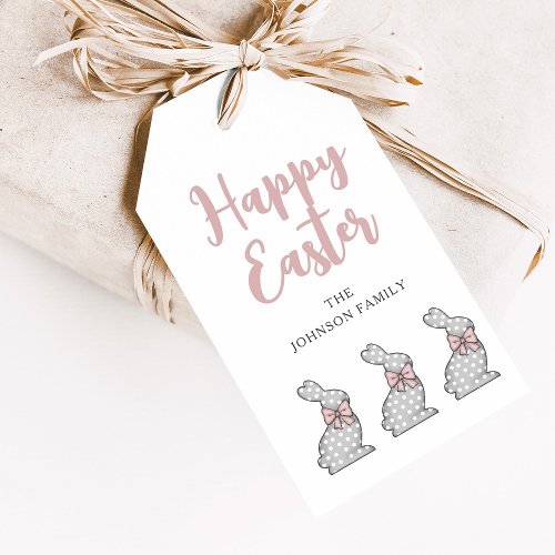 Cute Pink Bunny Happy Easter  Gift Tags