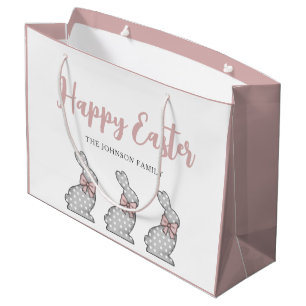 Cute Pink Bunny Happy Easter Large Gift Bag