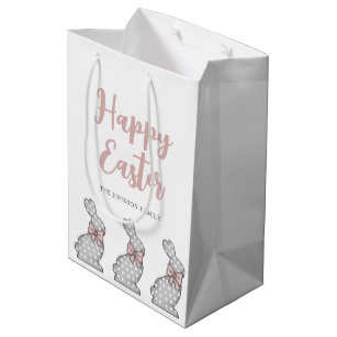Cute Pink Bunny Happy Easter Medium Gift Bag
