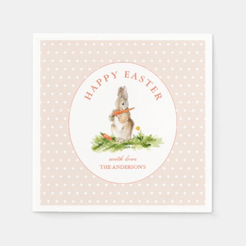 Cute Pink Bunny Happy Easter Paper Napkin