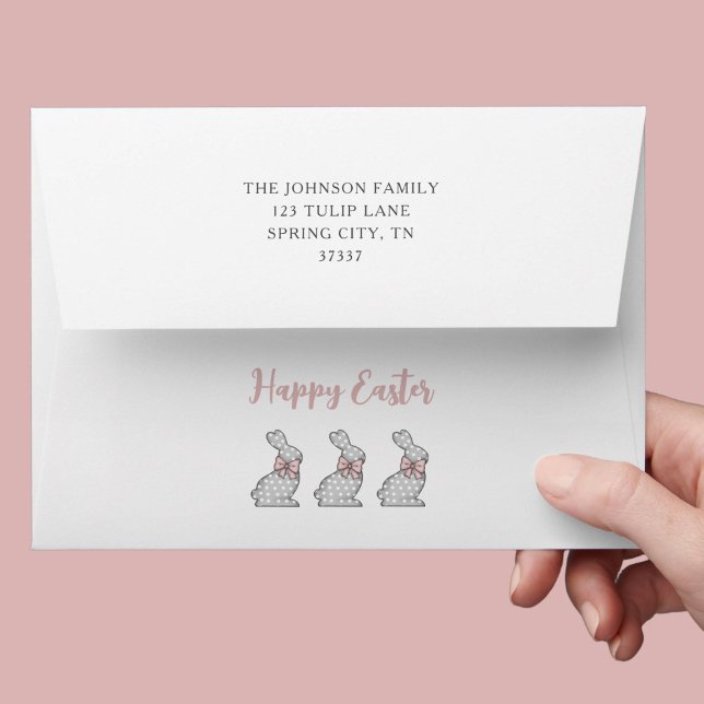 Cute Pink Bunny Happy Easter Return Address  Envelope (Cute Pink Bunny Happy Easter Return Address Envelope)