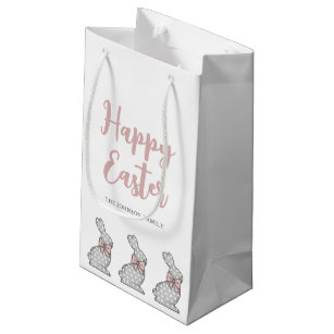 Cute Pink Bunny Happy Easter Small Gift Bag