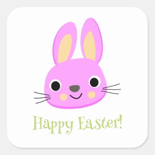 Cute Pink Bunny Happy Easter Square Sticker