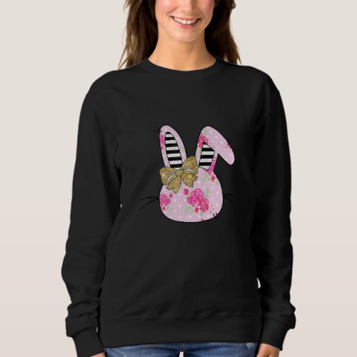 Cute Pink Bunny Head Rabbit Bow Tie Easter Day Gir Sweatshirt